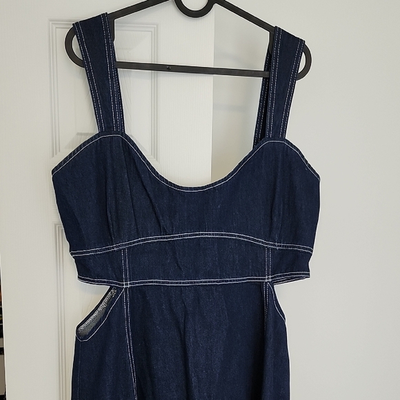 Anthropologie Aureta Studio Corset Denim Cutout Dress In Denim Blue Size Large - Picture 3 of 9